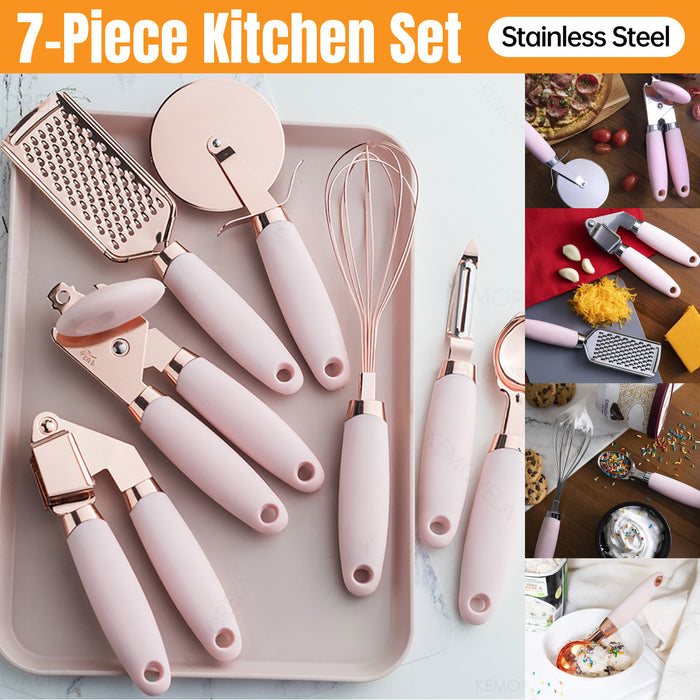 Copper Plated Stainless Steel Kitchen Tool Set of 7, Pink