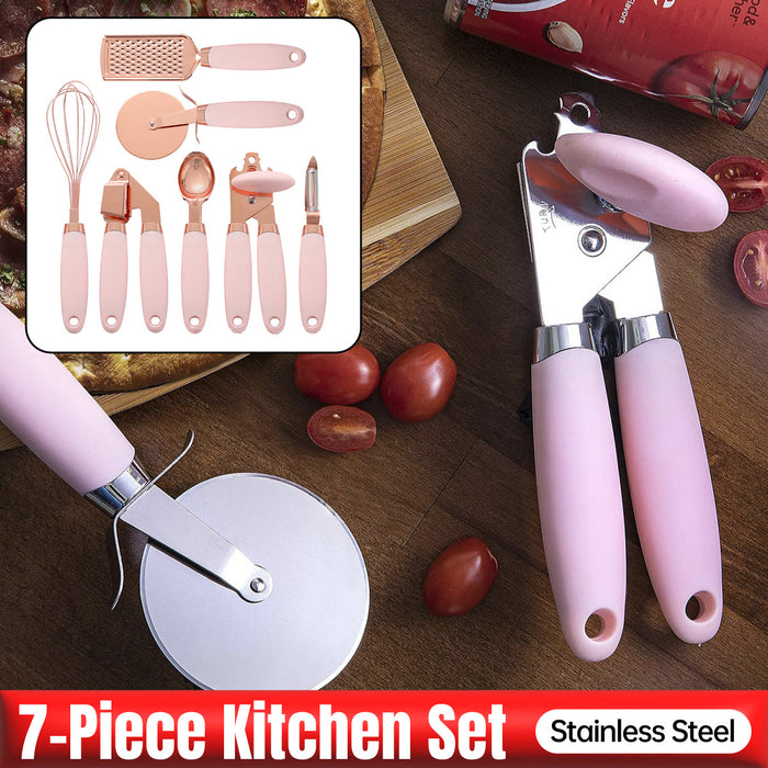Copper Plated Stainless Steel Kitchen Tool Set of 7, Pink