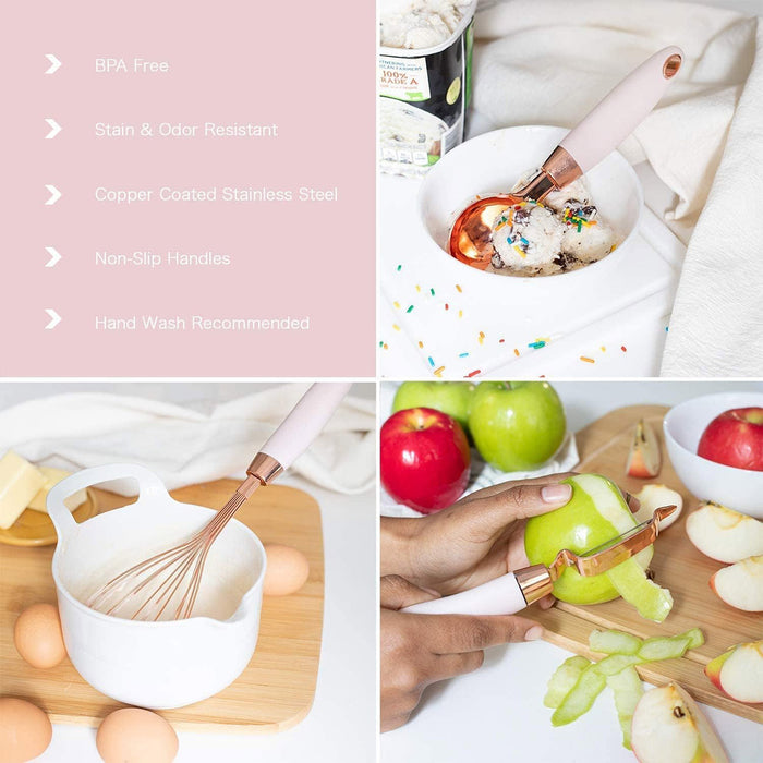 Copper Plated Stainless Steel Kitchen Tool Set of 7, Pink