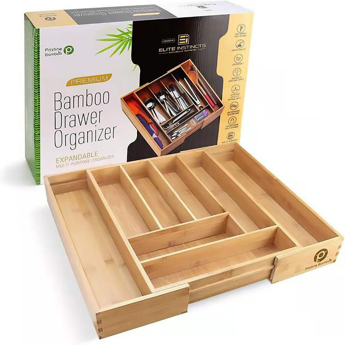 Expandable Bamboo Cutlery Tray Adjustable 32cm to 50cm