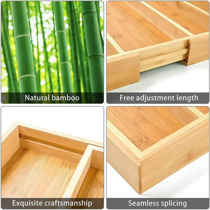 Expandable Bamboo Cutlery Tray Adjustable 32cm to 50cm