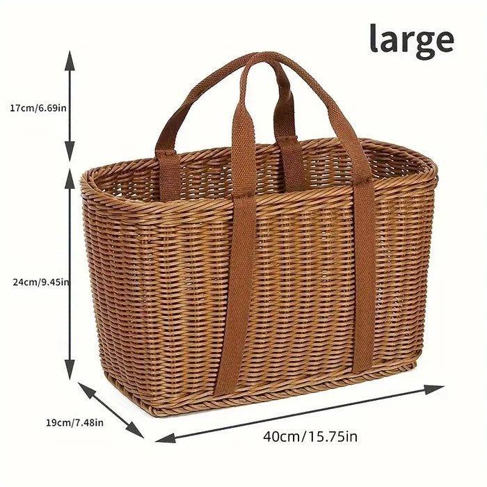 Imitation Rattan Woven Storage Basket with Handles