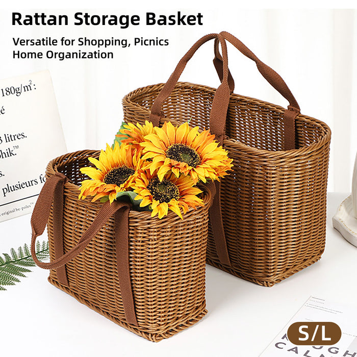 Imitation Rattan Woven Storage Basket with Handles