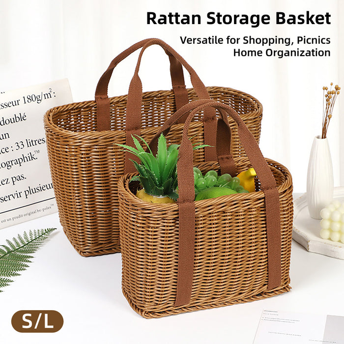 Imitation Rattan Woven Storage Basket with Handles