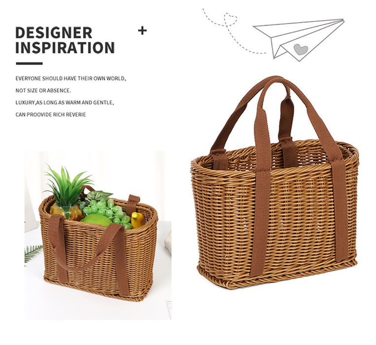 Imitation Rattan Woven Storage Basket with Handles