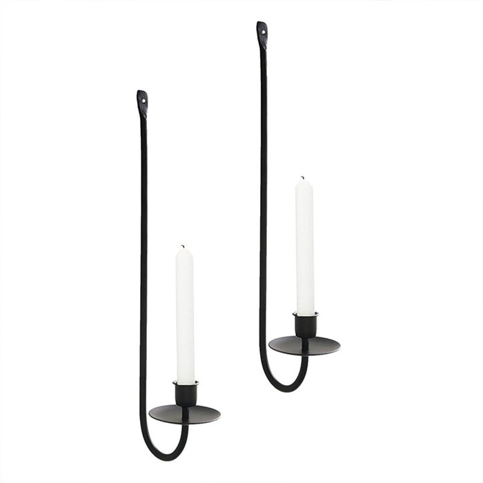 2PCS Black Metal Wall Mounted Iron Candlestick Holder L Shape Modern Home Decor