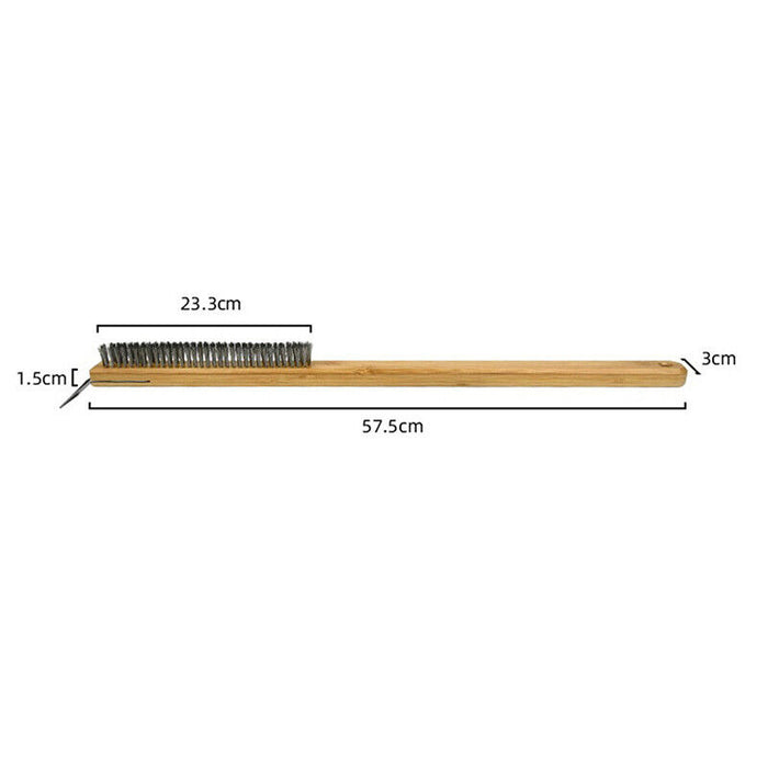 Pizza Oven Cleaning Brush with Scraper Stainless Steel Wire Wood Handle 57.5 cm