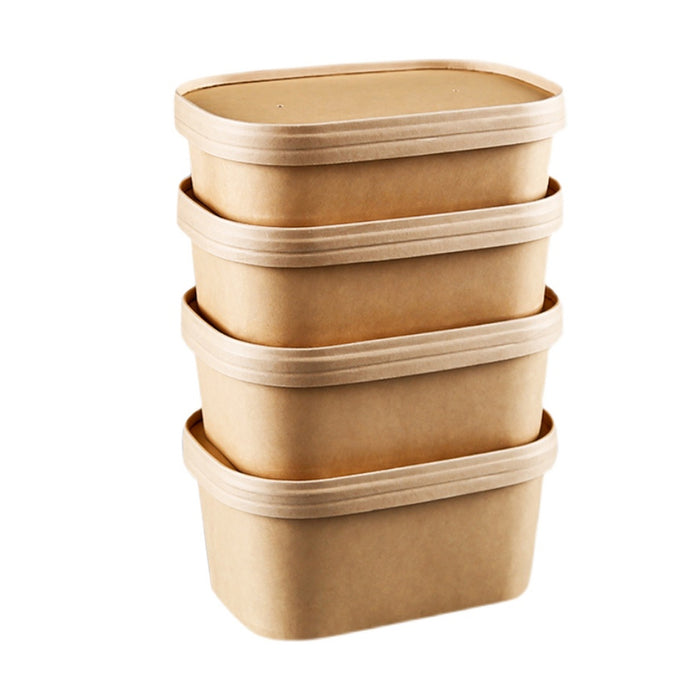 50 Pcs Kraft Paper Lunch Boxes with Lids Microwave Freezer Safe 580-1000 ml