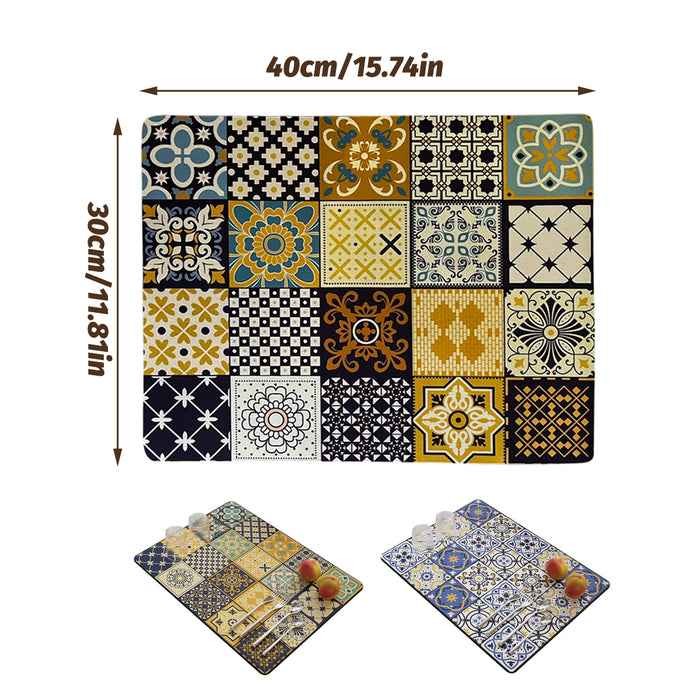 Absorbent Kitchen Drain Mat Non-Slip Countertop Drying Pad Mosaic Pattern 40x30cm