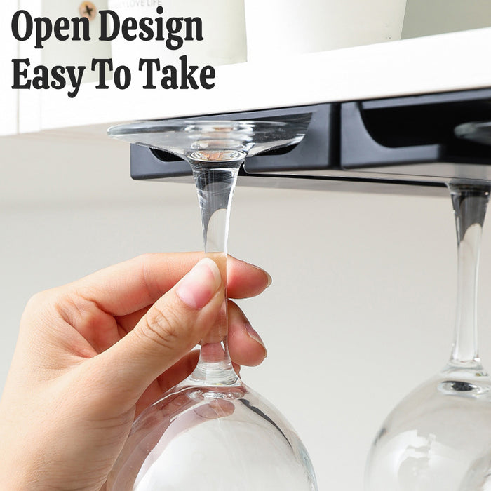2 Pcs Under-Cabinet Wine Glass Hanging Rack Black HIPS