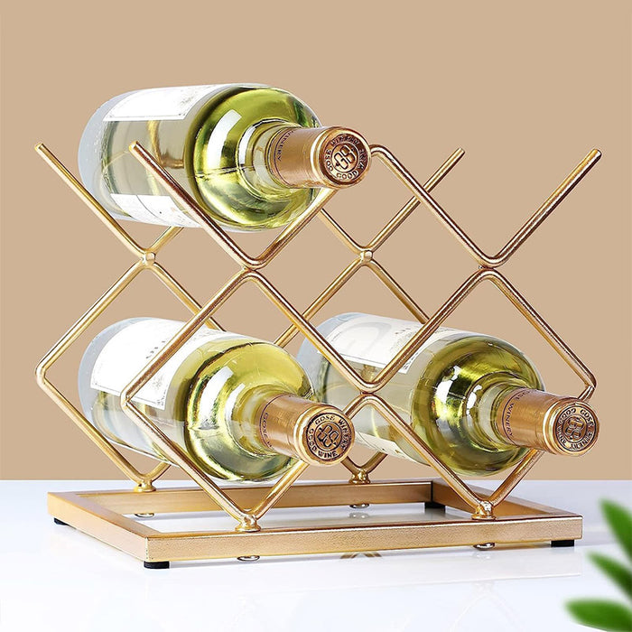 Golden Iron Wine Rack Countertop Organizer Holds 3–4 Bottles