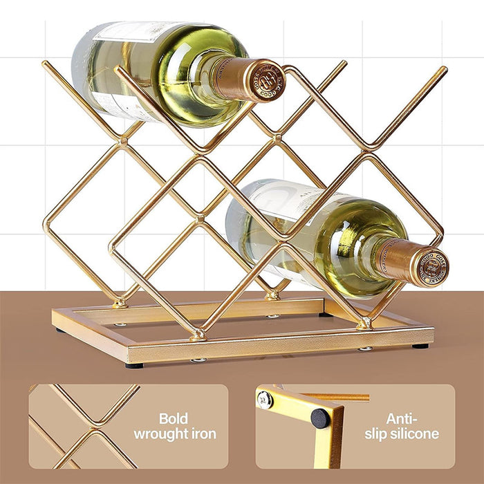 Golden Iron Wine Rack Countertop Organizer Holds 3–4 Bottles