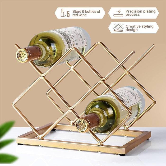 Golden Iron Wine Rack Countertop Organizer Holds 3–4 Bottles