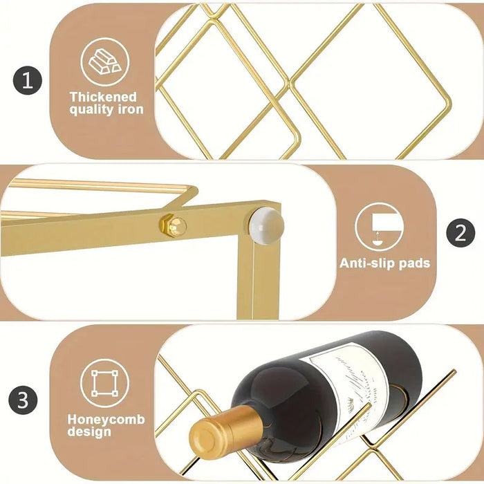 Golden Iron Wine Rack Countertop Organizer Holds 3–4 Bottles