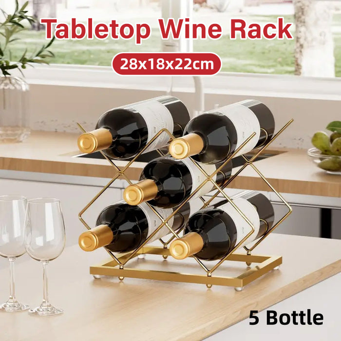 Golden Iron Wine Rack Countertop Organizer Holds 3–4 Bottles