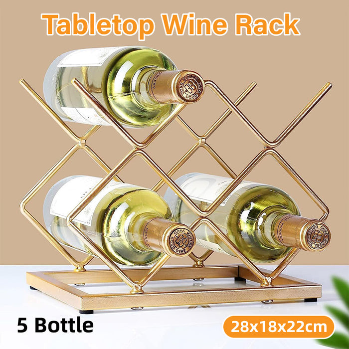 Golden Iron Wine Rack Countertop Organizer Holds 3–4 Bottles