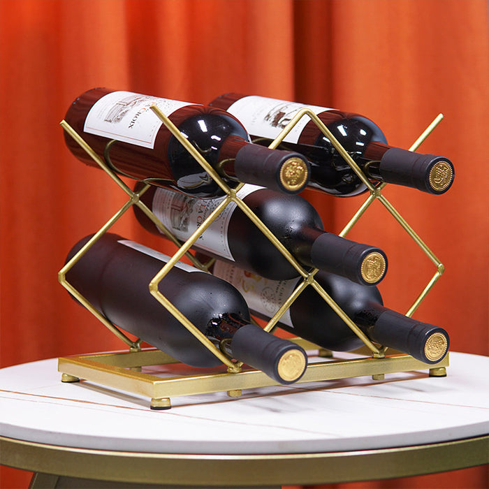 Golden Iron Wine Rack Countertop Organizer Holds 3–4 Bottles