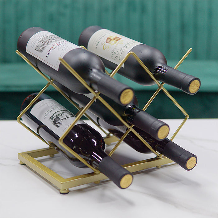 Golden Iron Wine Rack Countertop Organizer Holds 3–4 Bottles