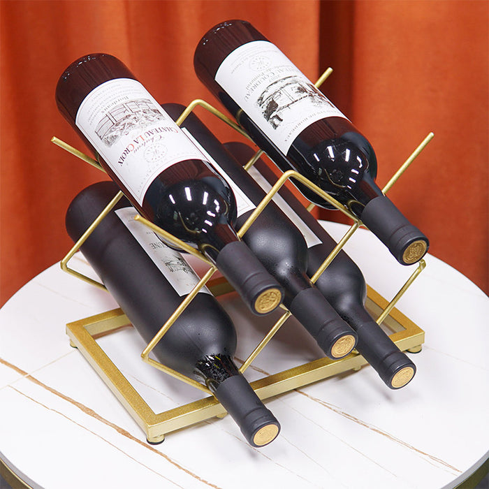 Golden Iron Wine Rack Countertop Organizer Holds 3–4 Bottles