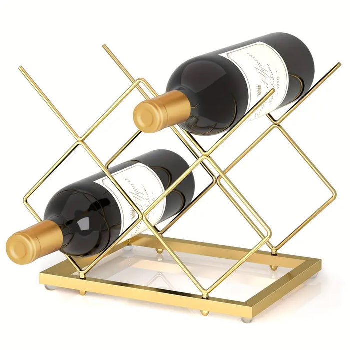 Golden Iron Wine Rack Countertop Organizer Holds 3–4 Bottles