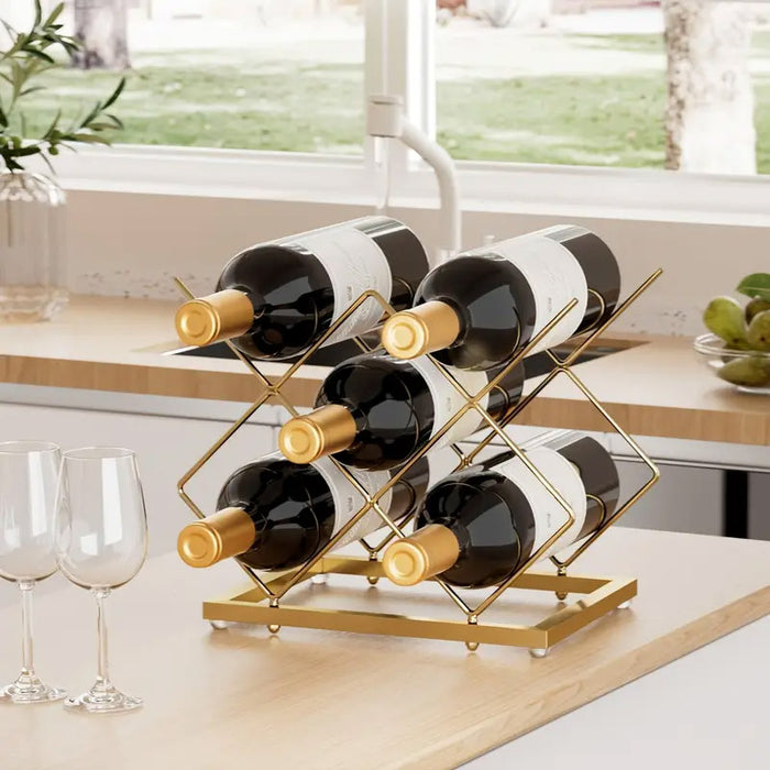Golden Iron Wine Rack Countertop Organizer Holds 3–4 Bottles