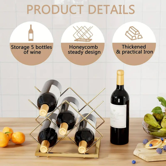 Golden Iron Wine Rack Countertop Organizer Holds 3–4 Bottles