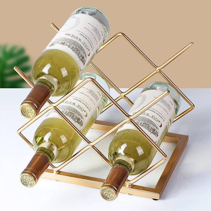 Golden Iron Wine Rack Countertop Organizer Holds 3–4 Bottles