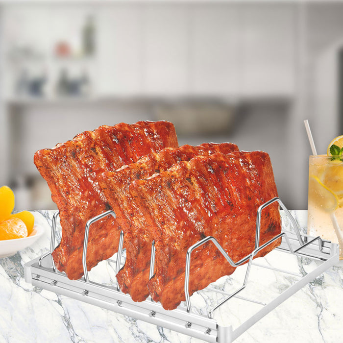 430 Stainless Steel Foldable BBQ Rib Rack Grill Net 26.6 x 22.2 cm