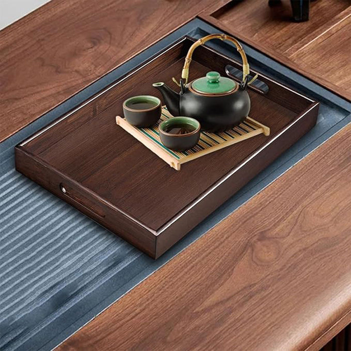 Bamboo Tea Serving Tray Walnut Colour with Handles