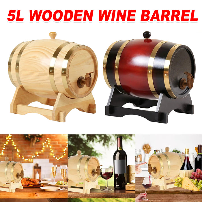 5L Pine Wooden Wine Barrel with Resin Tap and Stand