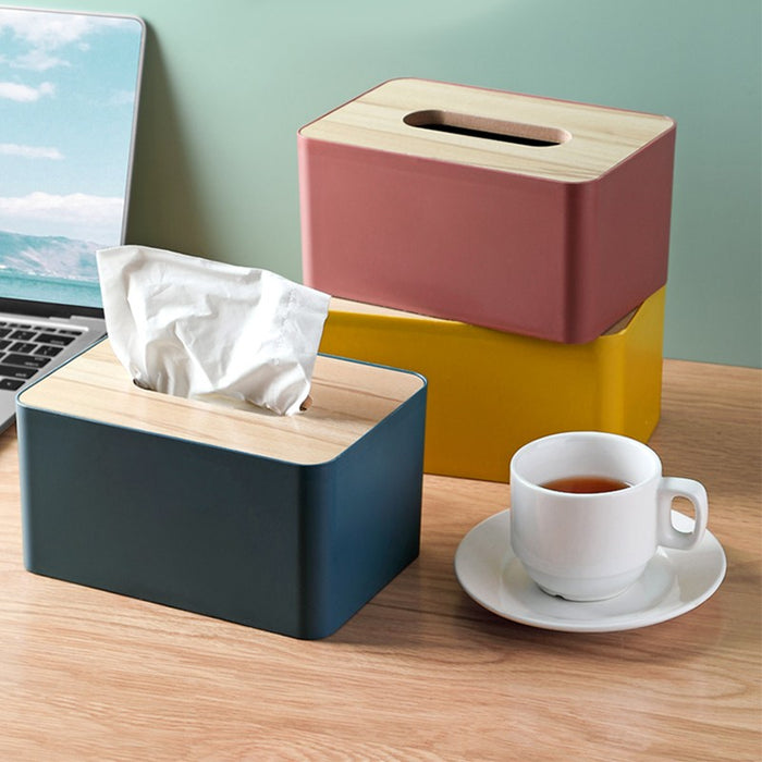 Wooden Tissue Box Cover PP + Wood European Style 4 Colours 20.5 x 12 x 10 cm