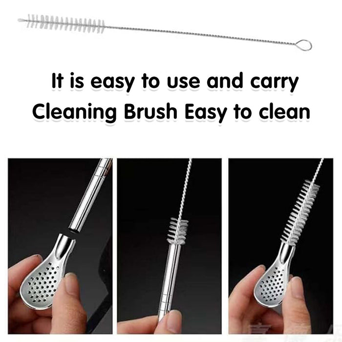 5 Pcs Straw Spoons with Removable Filter 18cm Stainless Steel