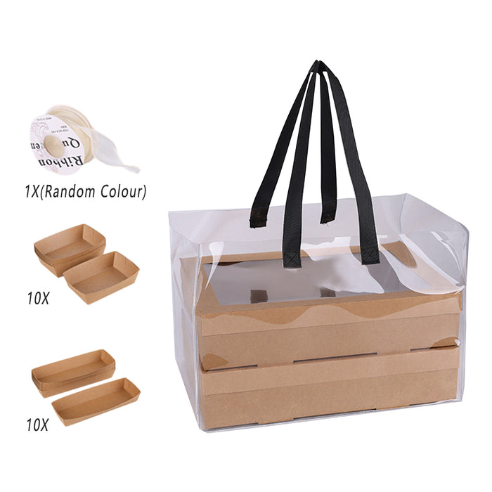 10 Pcs Camping Picnic Bento Boxes with Clear Window Eco-Friendly Cowhide Paper