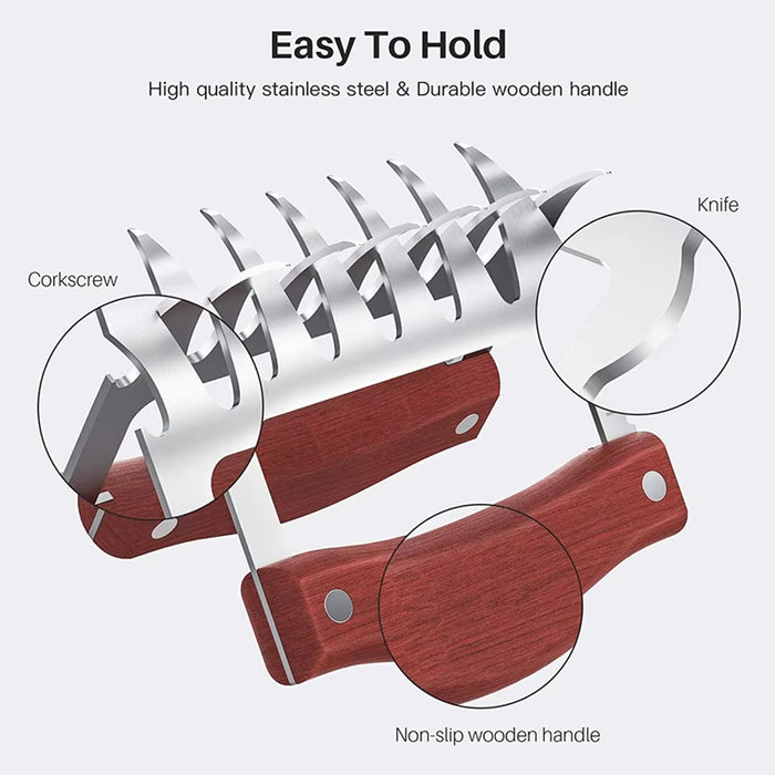 2 Pcs Meat Divider Claws with Wooden Handles 10.5cm