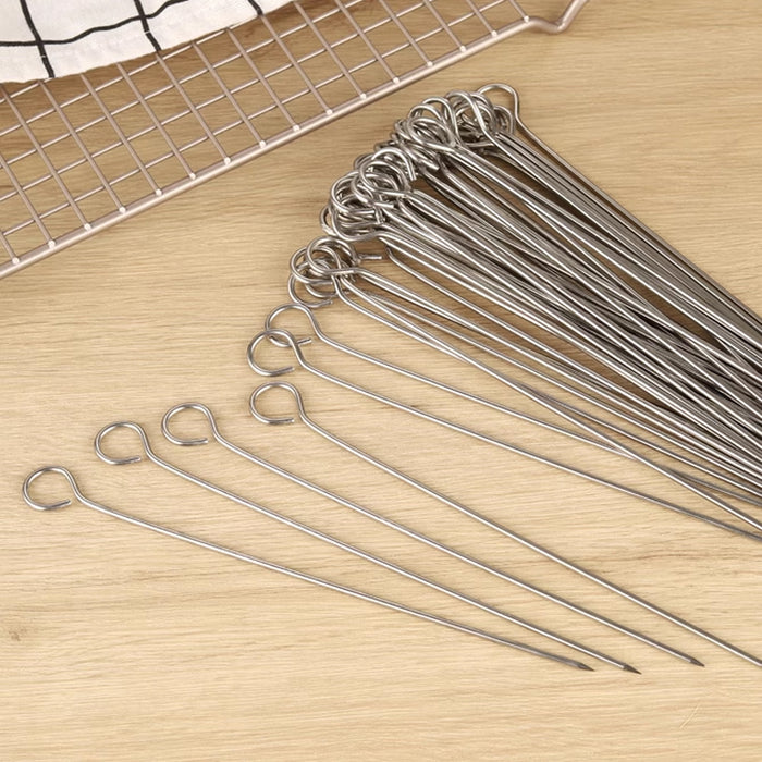 12 Pcs Metal BBQ Skewers Stainless Steel 20cm Looped Handles