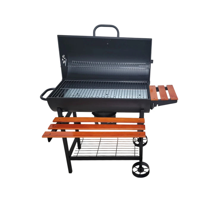 Portable Outdoor Charcoal BBQ Grill with Thermometer Wooden Shelf 105.5 x 85 x 118 cm