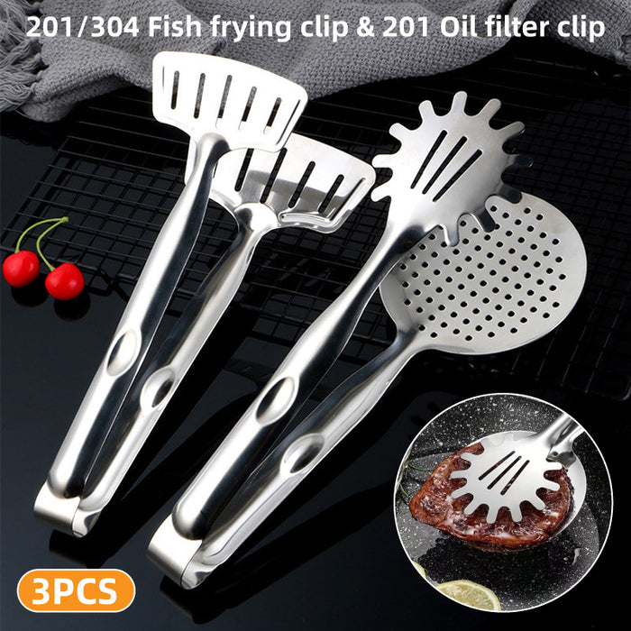 3 Pcs Stainless Steel Food Tongs with Hollow Drainage Filtering