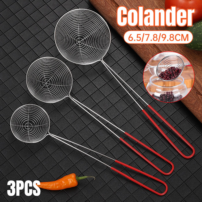 3 Piece Stainless Steel Slotted Spoons Set Anti Slip Handle