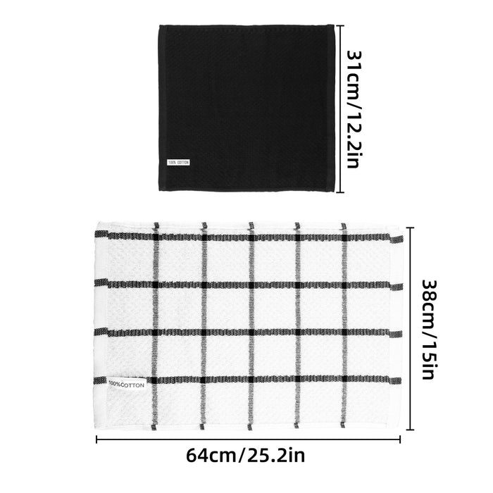 12pcs Cotton Dish Towel Set, Black White Checkered Kitchen Cleaner