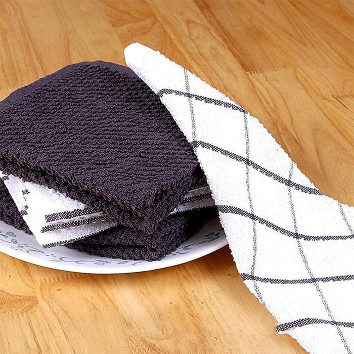 12pcs Cotton Dish Towel Set, Black White Checkered Kitchen Cleaner