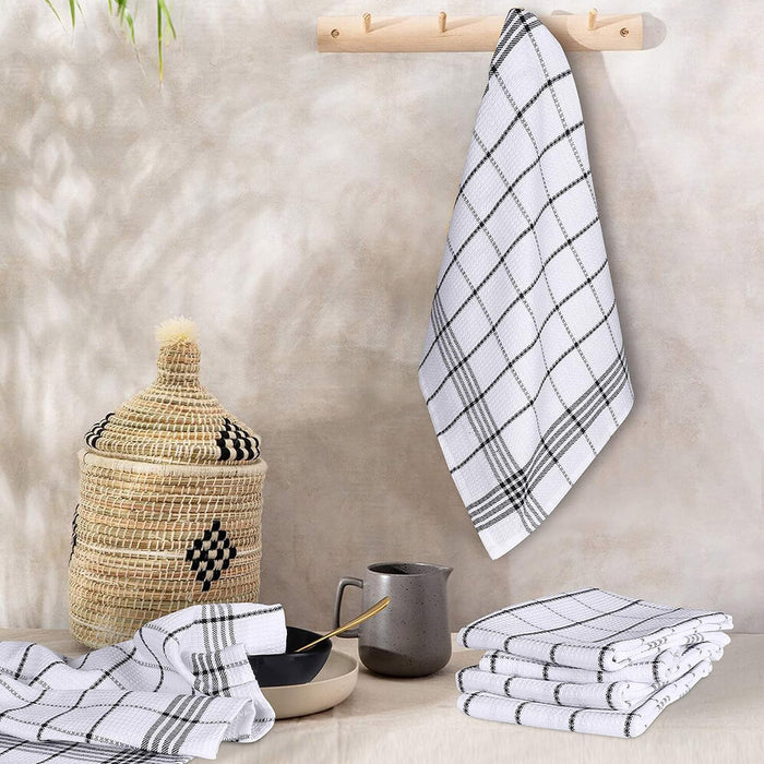 12pcs Cotton Dish Towel Set, Black White Checkered Kitchen Cleaner
