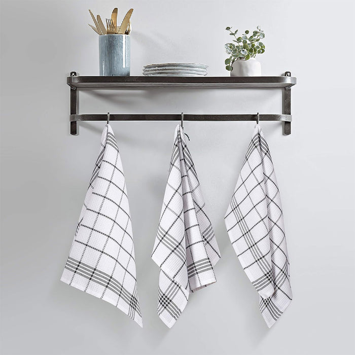 12pcs Cotton Dish Towel Set, Black White Checkered Kitchen Cleaner