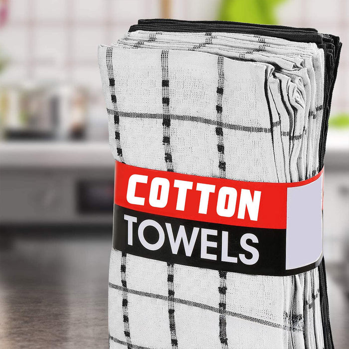 12pcs Cotton Dish Towel Set, Black White Checkered Kitchen Cleaner
