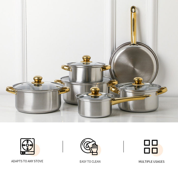 12 Pcs Stainless Steel Cookware Set Non-Stick Pots and Pans