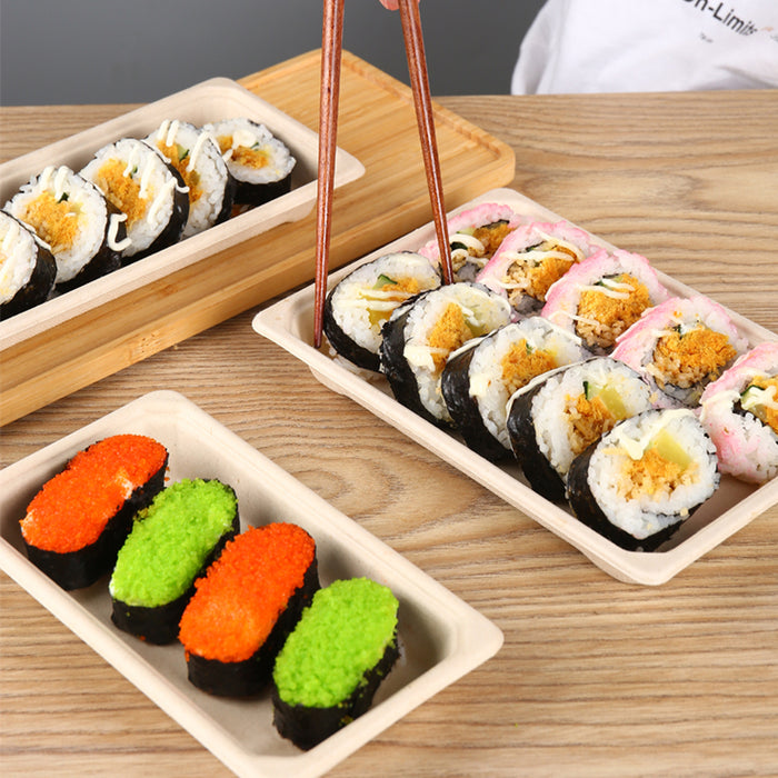 50 Pcs Biodegradable Sushi Boxes with Clear Lid Leak-Proof Natural Beige 8 Sizes