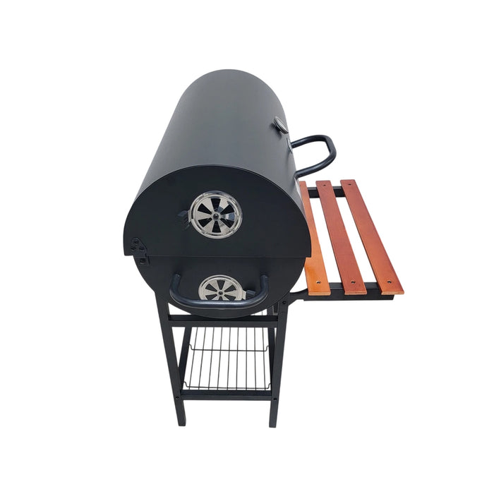 Portable Outdoor Charcoal BBQ Grill with Thermometer Wooden Shelf 105.5 x 85 x 118 cm