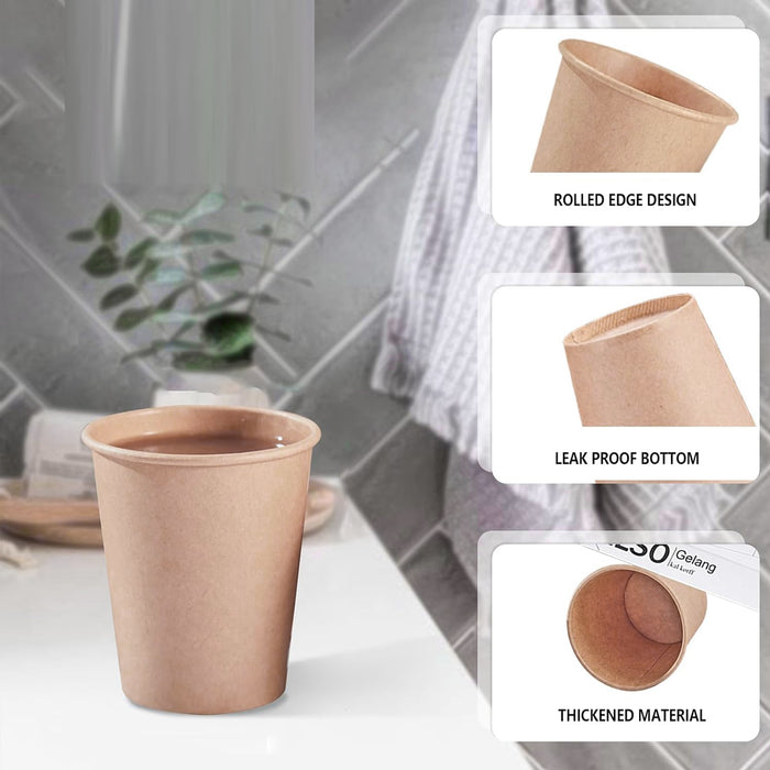 500 Pcs 9oz Disposable Paper Cups Kraft Brown Leak Proof