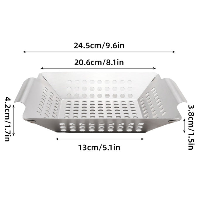 430 Stainless Steel BBQ Grill Tray with Oil-Draining Holes 24.5 x 4.2 cm