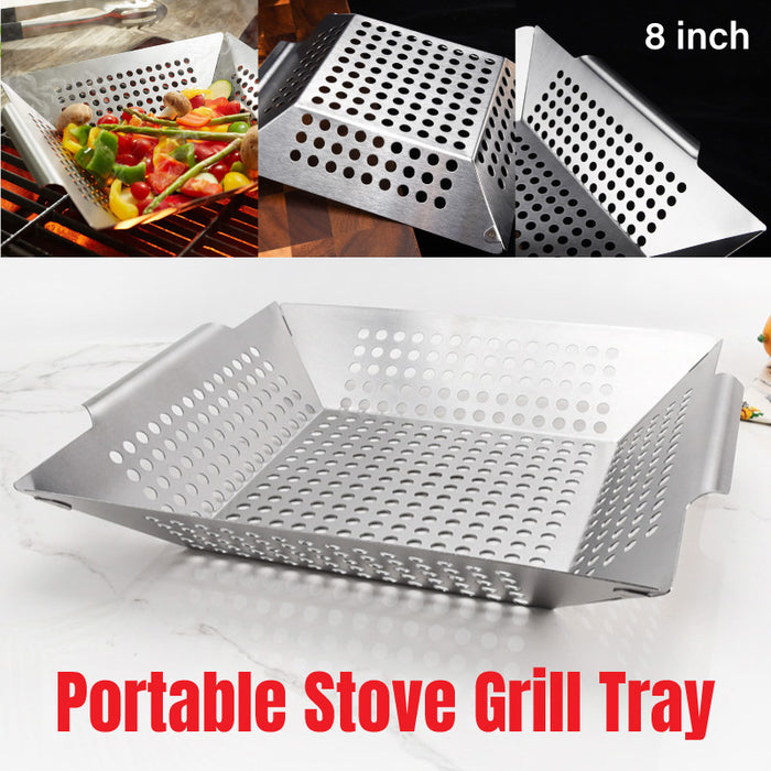 430 Stainless Steel BBQ Grill Tray with Oil-Draining Holes 24.5 x 4.2 cm