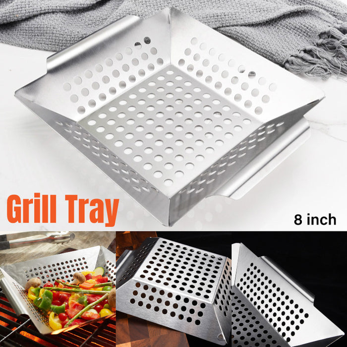 430 Stainless Steel BBQ Grill Tray with Oil-Draining Holes 24.5 x 4.2 cm